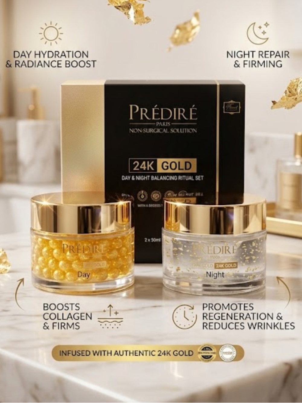 $499~ PRÉDIRÉ 24K Gold Day & Night Balancing Ritual Set